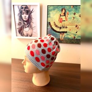Grey With Red Scheme Polka Dora Winter Beanie 💝